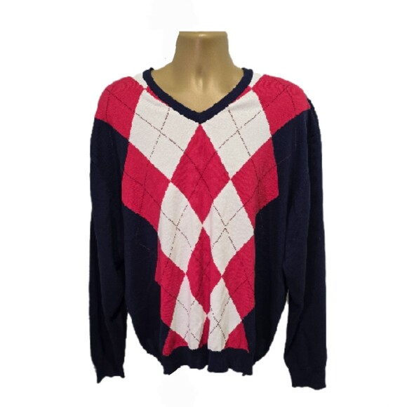 Vtg Academia Preppy Blue Red Argyle Sweater Mens XL Jos A Bank Leadbetter Golf - Picture 7 of 7